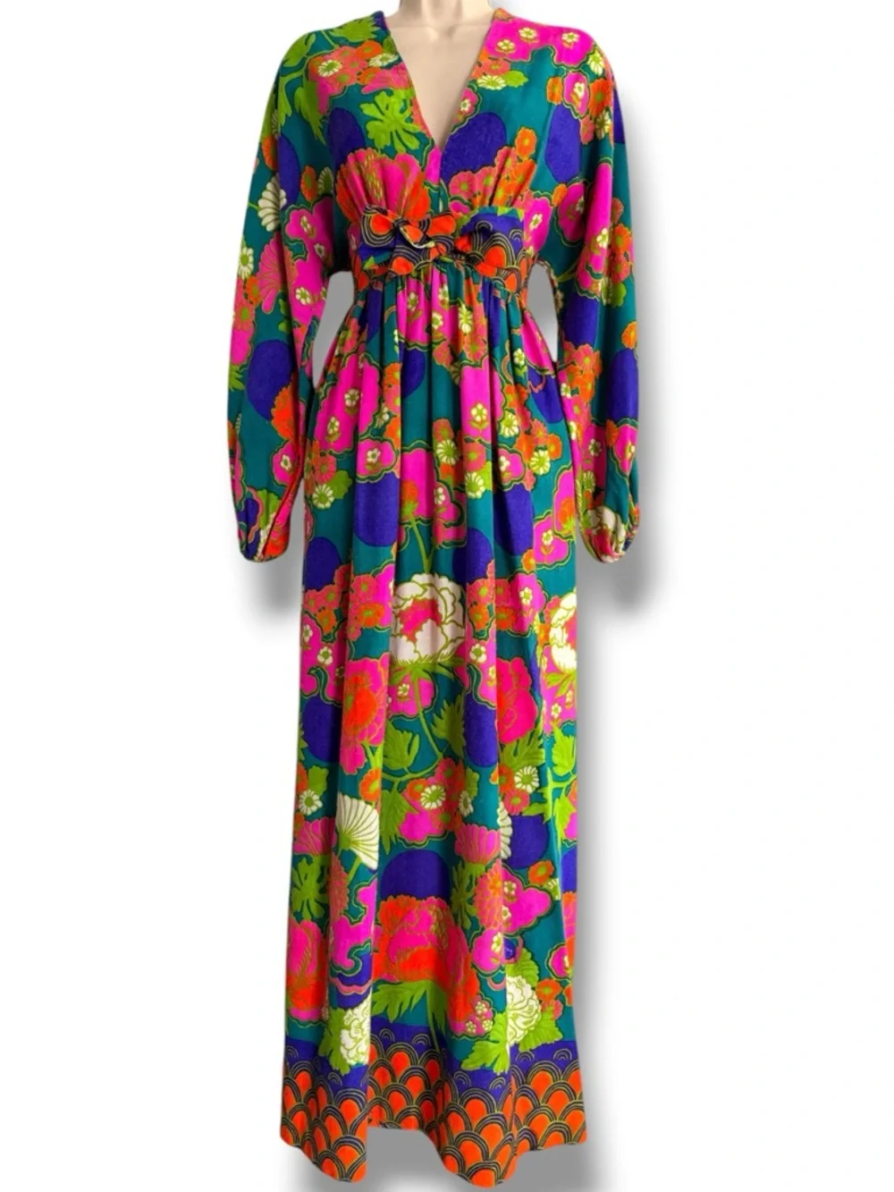 Kamehameha Vintage 70s Hawaiian Maxi Dress Vibrant Size 10 *RARE FIND* - Picture 1 of 14
